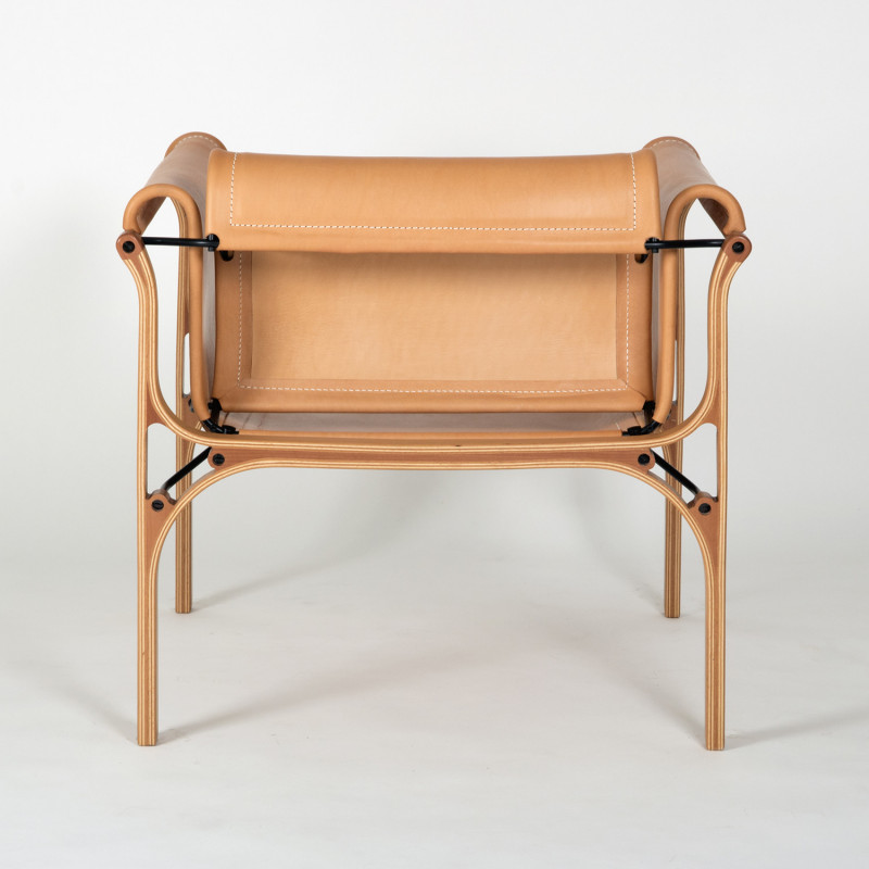 CV Model H Armchair - Natural leather and glued laminated wood - Back view