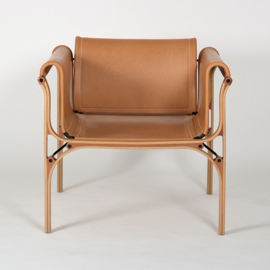 CV Model H Armchair - Natural leather and glued laminated wood - Front view