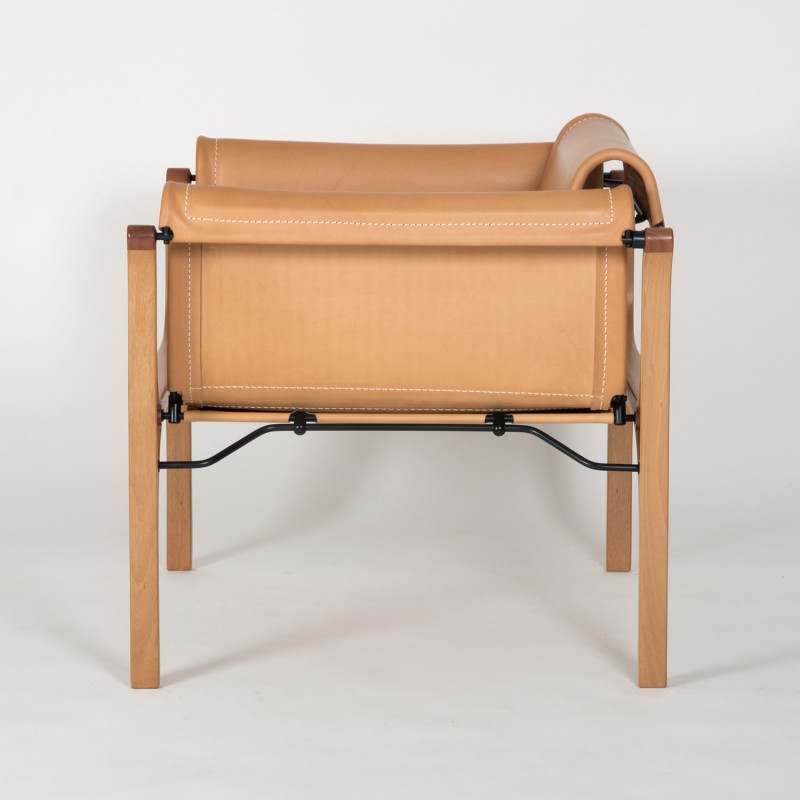 CV Model H Armchair - Natural leather and glued laminated wood - Side view