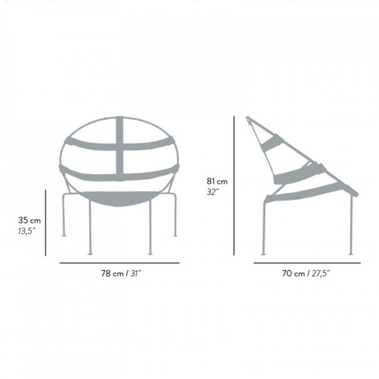 Dimensions du fauteuil en acier et lanières de cuir FDC1