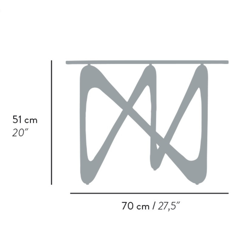 Dimensions de la table Moebius en verre et bois