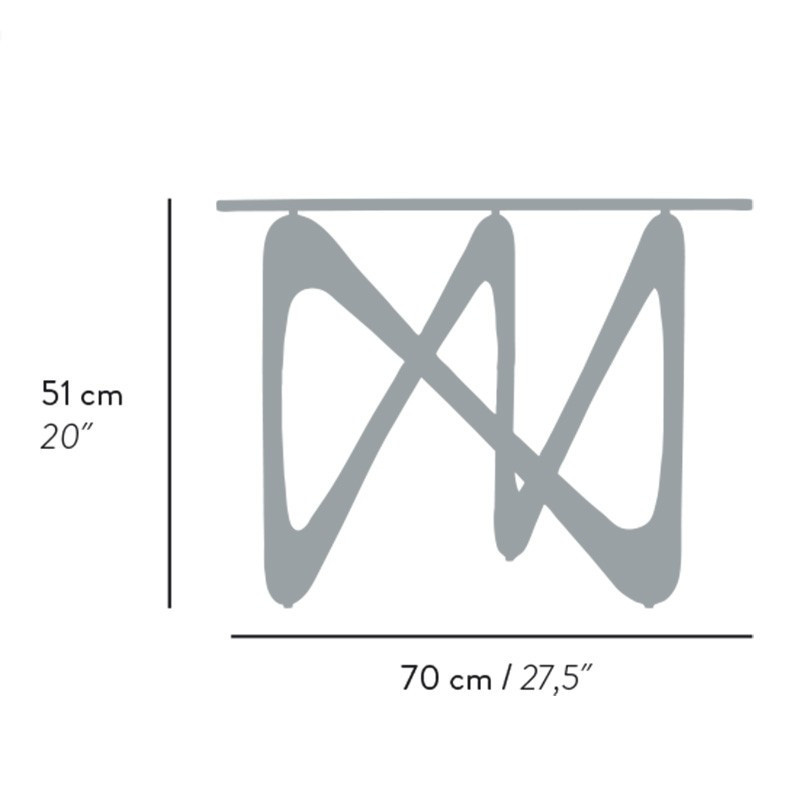 Dimensions of the wooden and glass coffee table Moebius