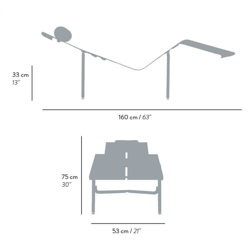 Dimensions de la chaise longue d'intérieur en acier PMR