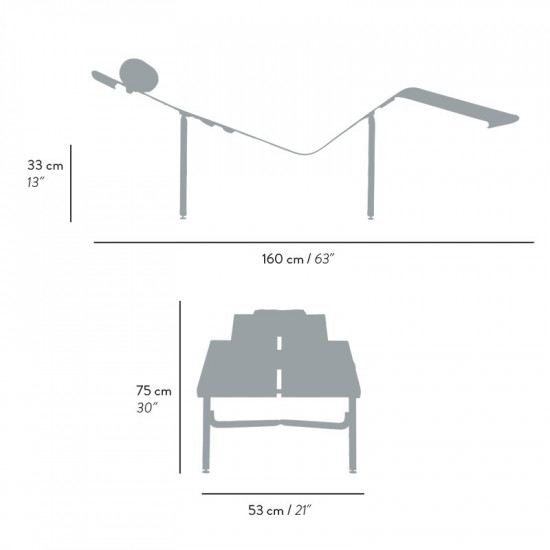 Dimensions de la chaise longue d'intérieur en acier PMR