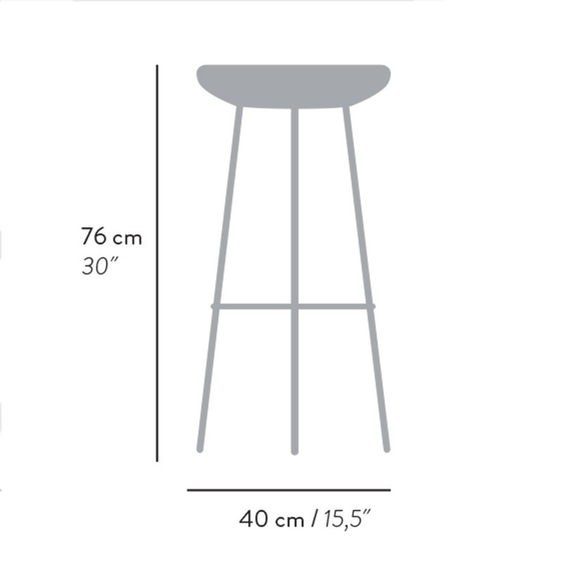 Dimensions du tabouret de bar empilable en bois et inox Tribo