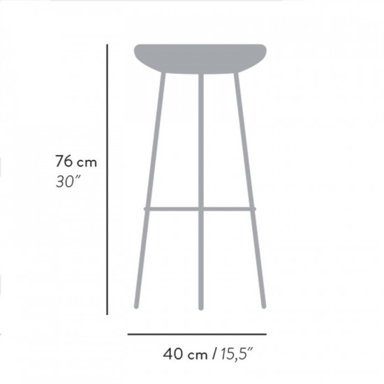 Dimensions du tabouret de bar empilable en bois et inox Tribo