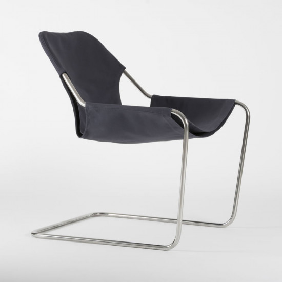 Paulistano Armchair Fabrics - Blue grey color - Stainless steel - side view
