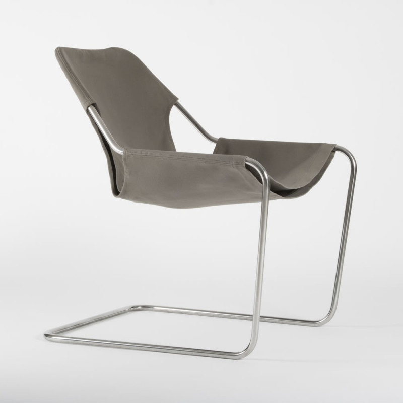 Paulistano Armchair Fabrics - Olive grey color - Stainless steel - side view
