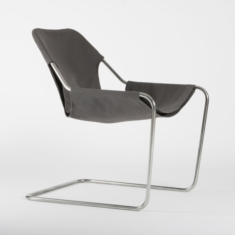 Paulistano Armchair Fabrics - Taupe grey color - Stainless steel - side view