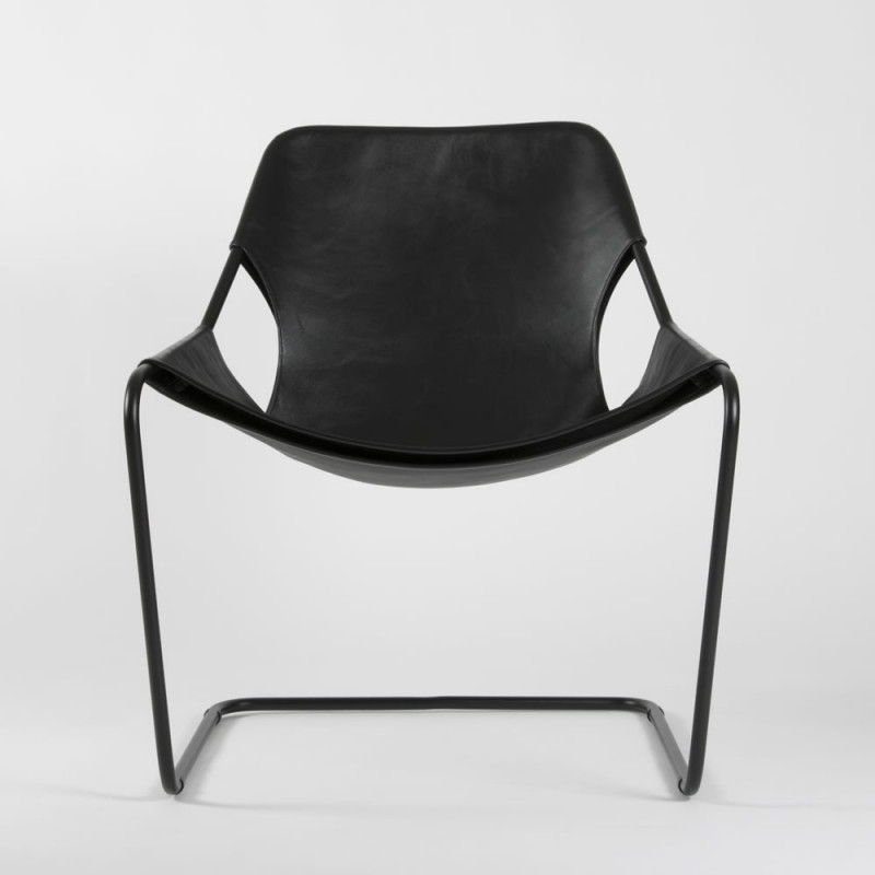 Paulistano armchair in vegetal leather - Black - Black epoxy carbon steel - front view