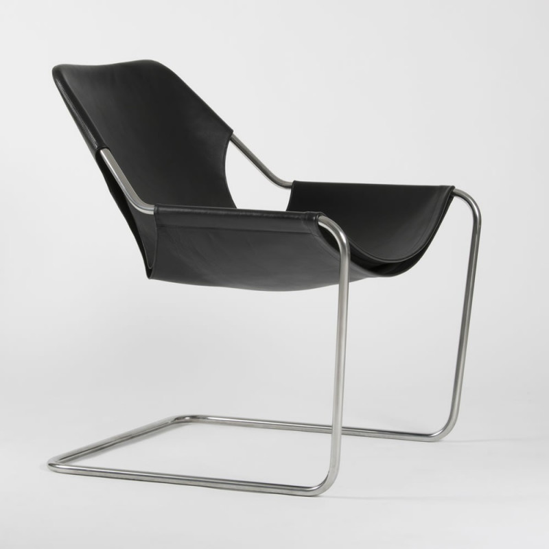 Fauteuil Paulistano en cuir végétal - noir - Acier inoxydable - vue de côté