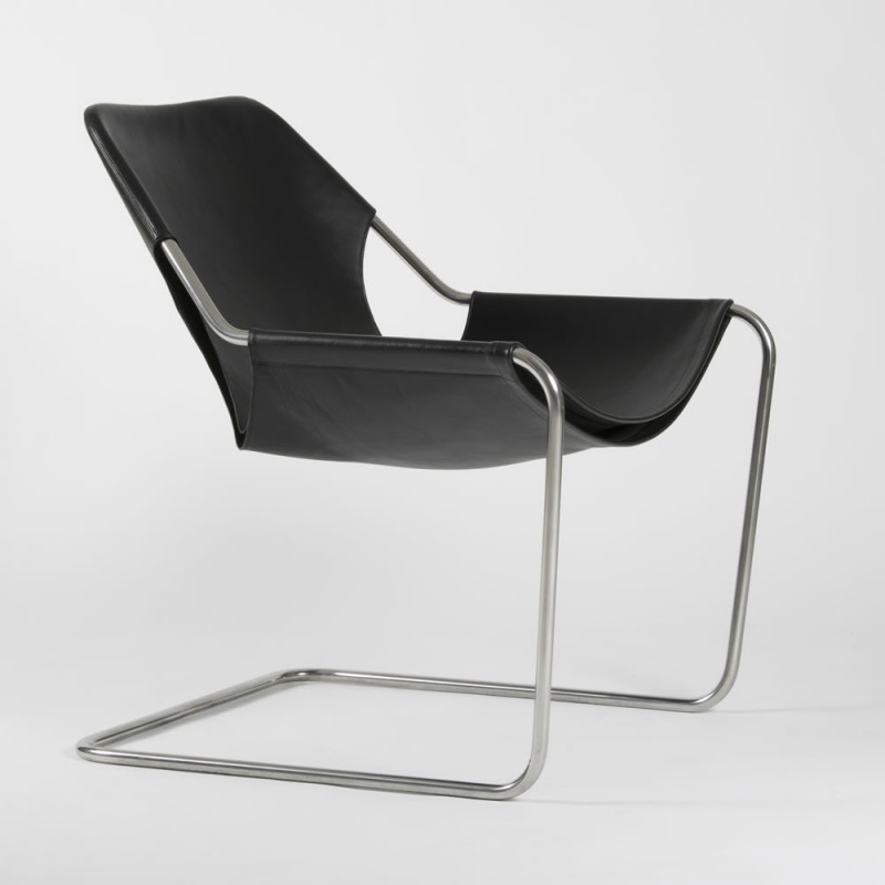 Paulistano armchair in vegetal leather - Black - Stainless steel - side view