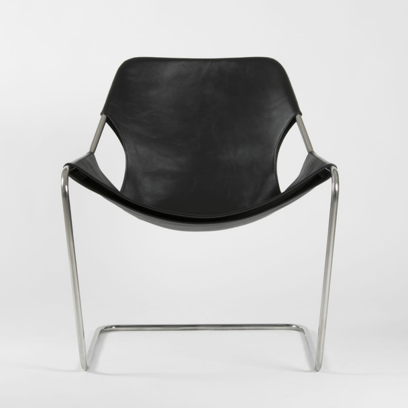 Fauteuil Paulistano en cuir végétal - noir - Acier inoxydable - vue de face