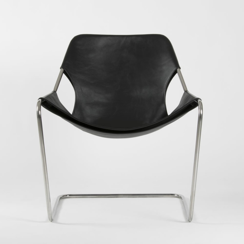 Paulistano armchair in vegetal leather - Black - Stainless steel - front view