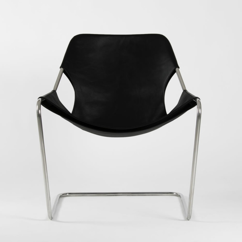 Paulistano armchair in vegetal leather - Matte black - Stainless steel - front view