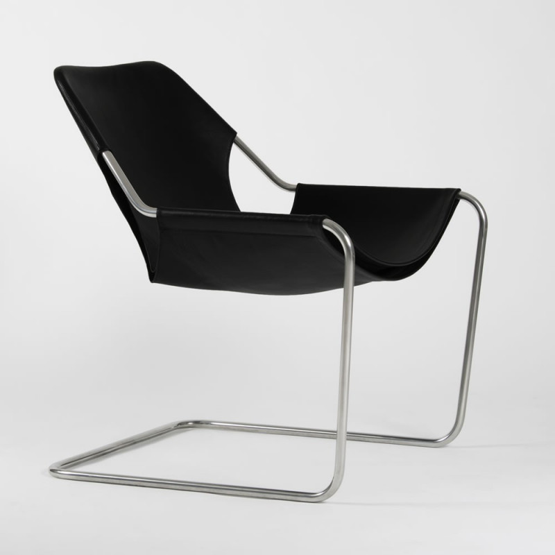 Paulistano armchair in vegetal leather - Matte black - Stainless steel - side view