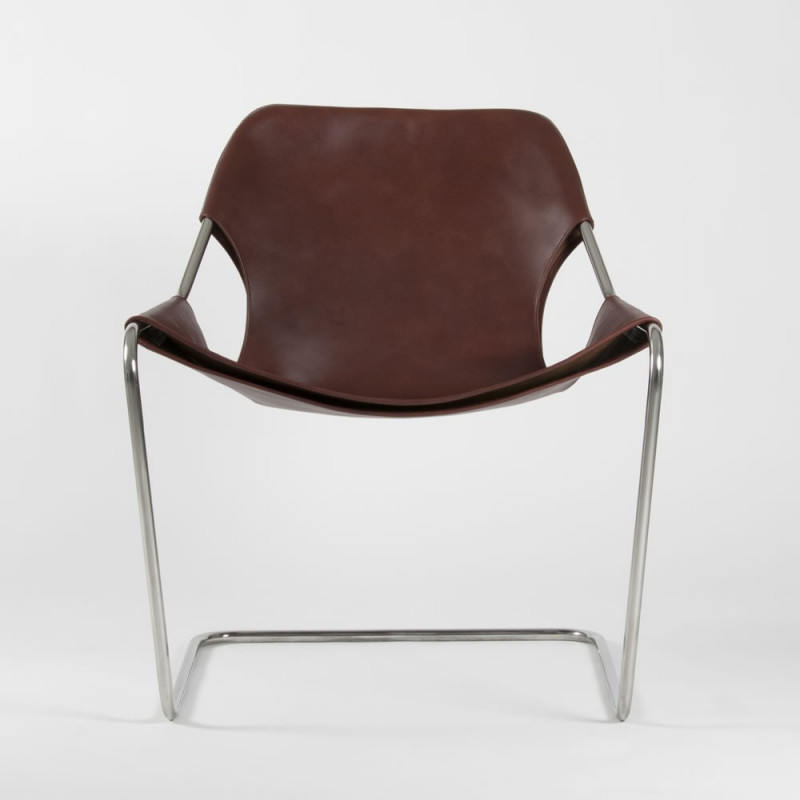 Fauteuil Paulistano en cuir végétal - Cognac - Acier inoxydable - vue de face