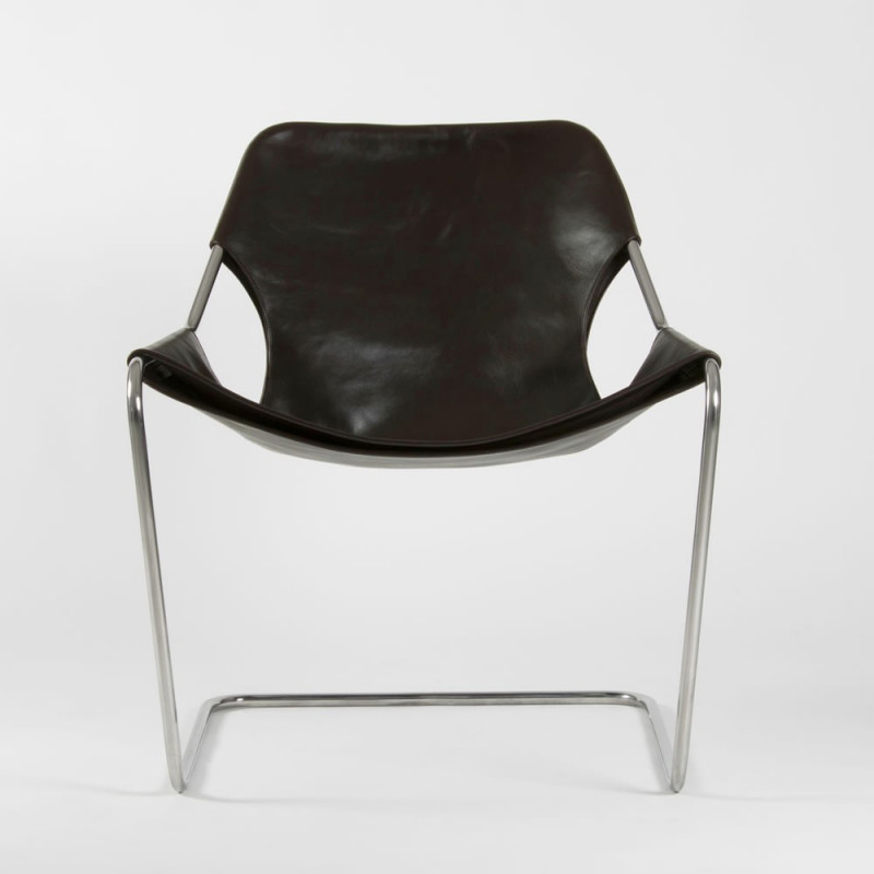 Paulistano armchair in vegetal leather - Macassar - Stainless steel - front view