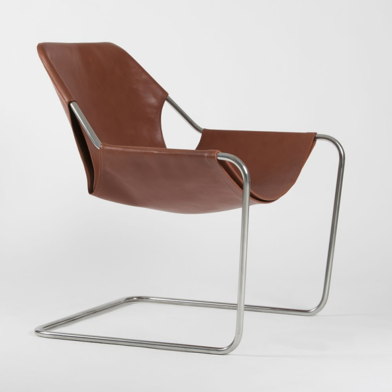 Paulistano armchair in vegetal leather - Terracotta - Stainless steel - side view
