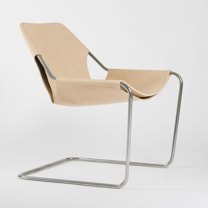 Paulistano armchair in vegetal leather - Natural VVN - Stainless steel - side view