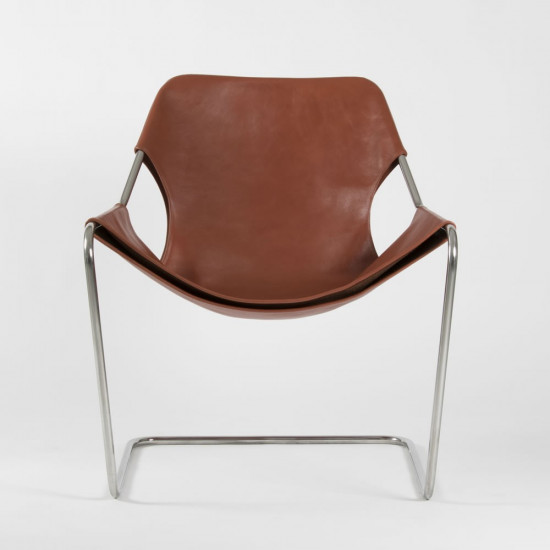 Fauteuil Paulistano en cuir végétal - Terracotta - Acier inoxydable - vue de face