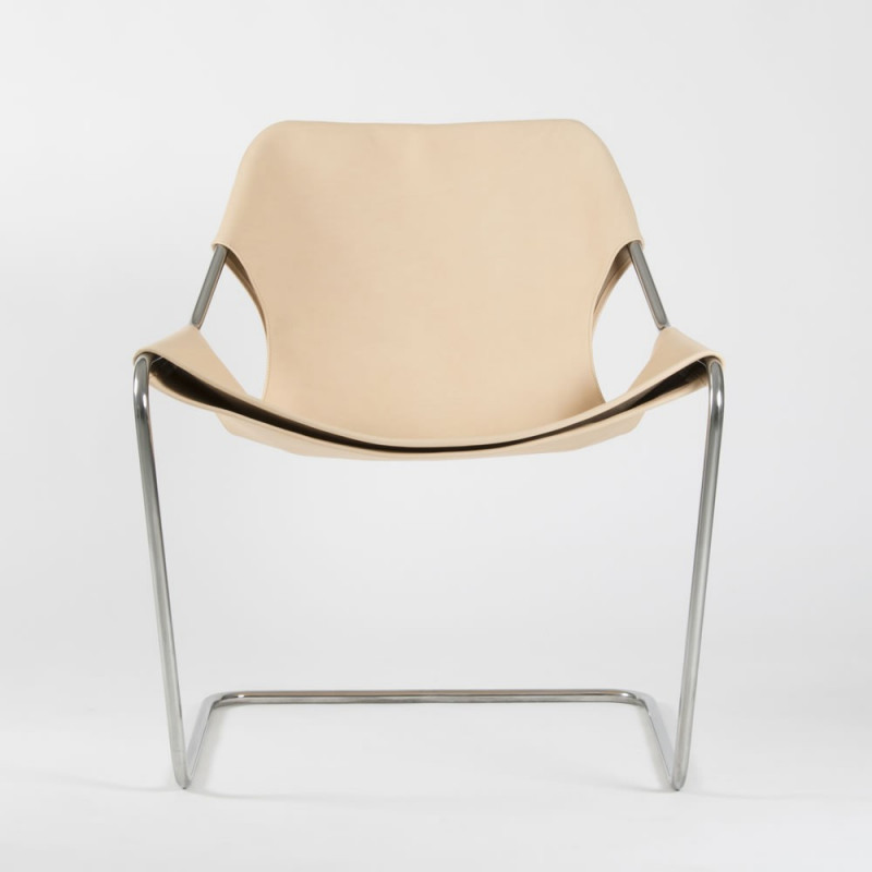 Paulistano armchair in vegetal leather - Natural VVN - Stainless steel - front view