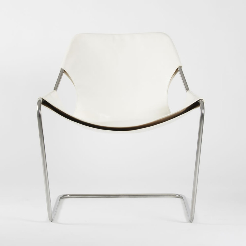 Paulistano armchair in vegetal leather - White - Stainless steel - front view
