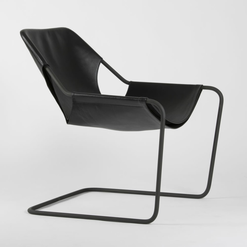 Paulistano armchair in vegetal leather - Black - Phosphorated steel - side view