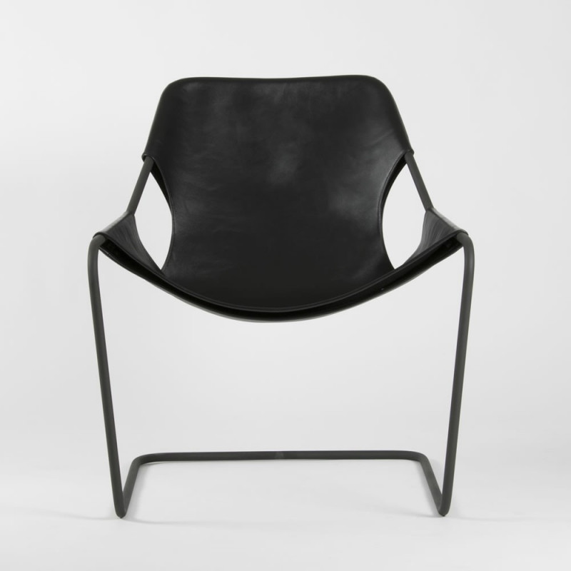 Fauteuil Paulistano en cuir végétal - Noir mat - Acier phosphaté - vue de coté