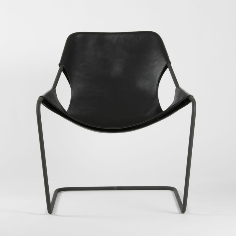 Paulistano armchair in vegetal leather - Black - Phosphorated steel - front view