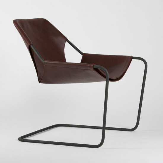 Paulistano armchair in vegetal leather - Cognac - Phosphorated steel - side view