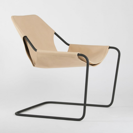 Paulistano armchair in vegetal leather - Natural VVN - Phosphorated steel - side view
