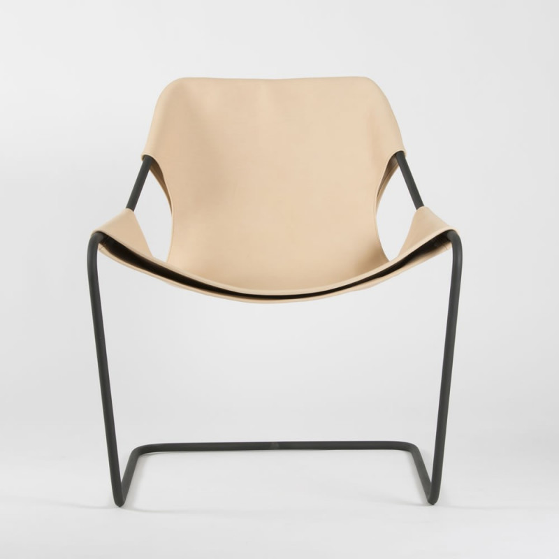 Paulistano armchair in vegetal leather - Natural VVN - Phosphorated steel - front view