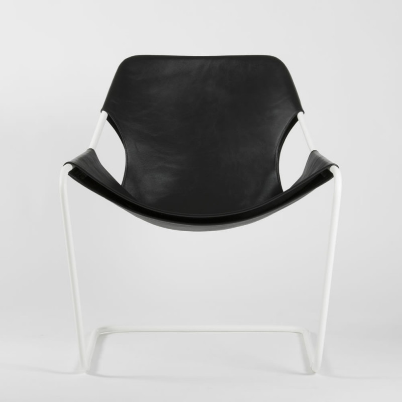 Paulistano armchair in vegetal leather - Black - White epoxy carbon steel - front view