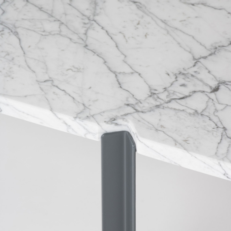 Details of the Quattro Cantoni coffee table in polished Carrara marble and grey legs