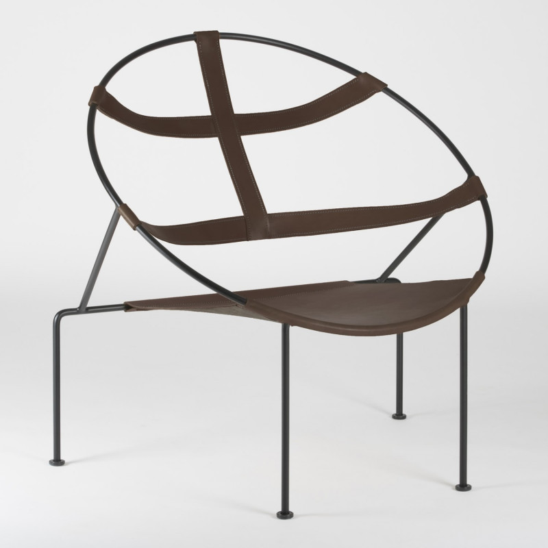 FDC1 Armchair - Aubrac leather - Epoxy steel - side view