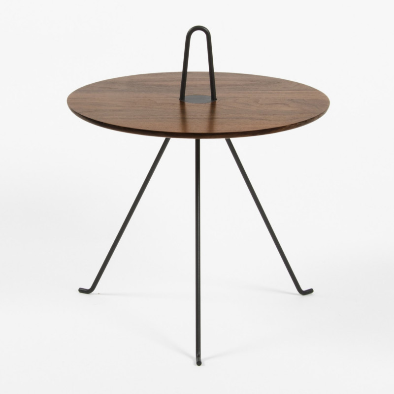 Table d'appoint Tipi - 37cm -  Noyer massif - vue de haut et face