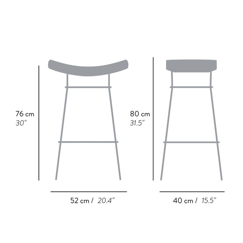 Dimensions du tabouret en cuir Bienal 76 cm