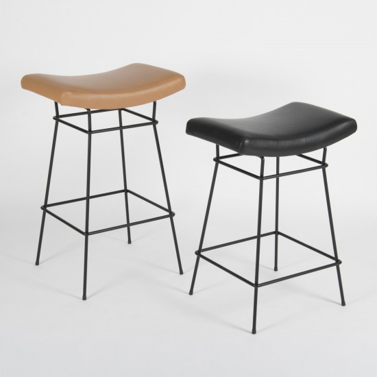 Bienal Stools - 76 and 66cm - almond and black leather - 3/4 view