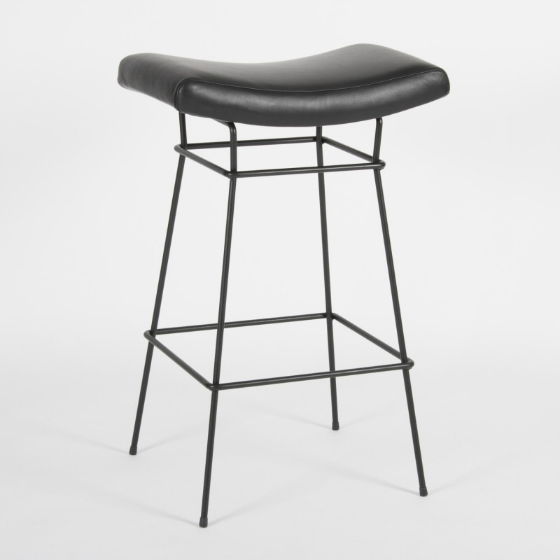 Bienal Stool - 76cm - black leather - 3/4 view