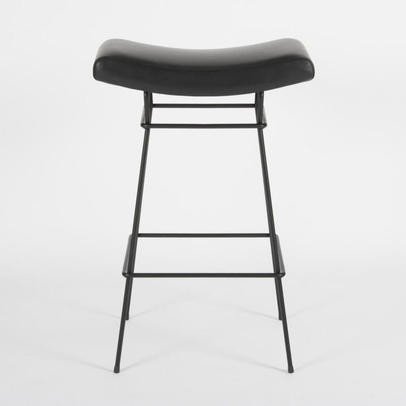 Bienal Stool - 76cm - black leather - front view