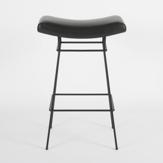 Bienal Stool - 76cm - black leather - front view