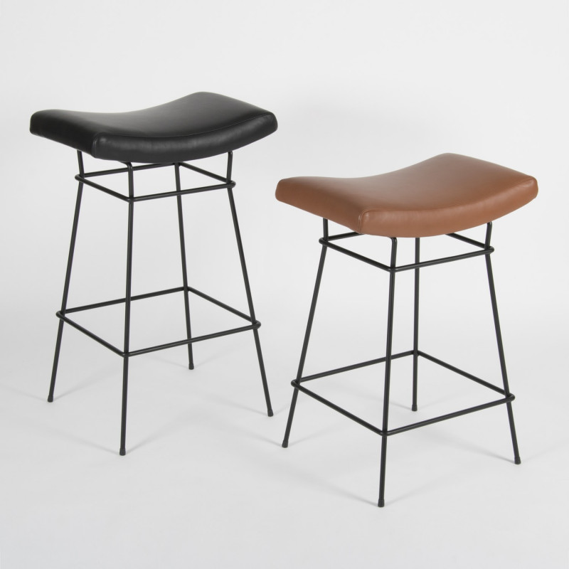 Bienal Stools - 76 and 66cm - black and chocolate leather - 3/4 view
