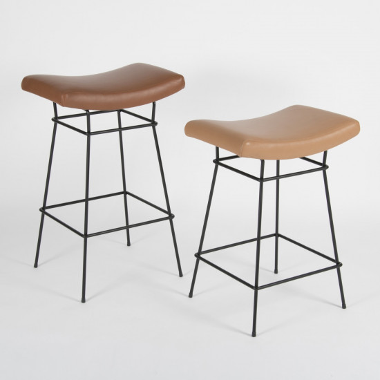 Bienal Stools - 76 and 66cm - chocolate and almond leather - 3/4 view