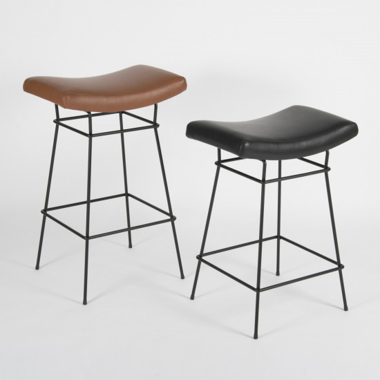 Bienal Stools - 76 and 66cm - chocolate and black leather - 3/4 view