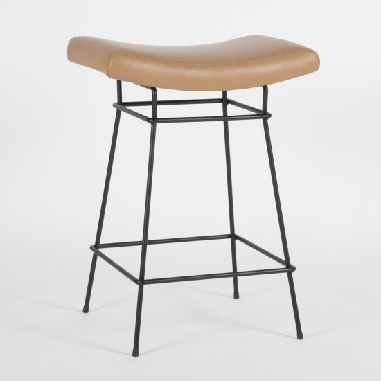 Tabouret Bienal - 66cm - cuir amande - vue de 3/4