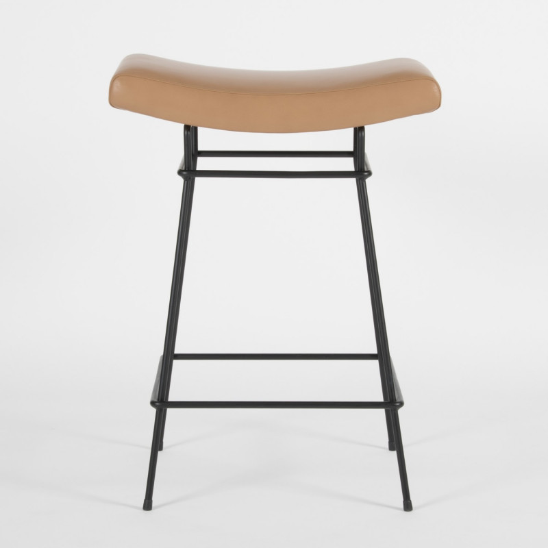 Tabouret Bienal - 66cm - cuir amande - vue de face