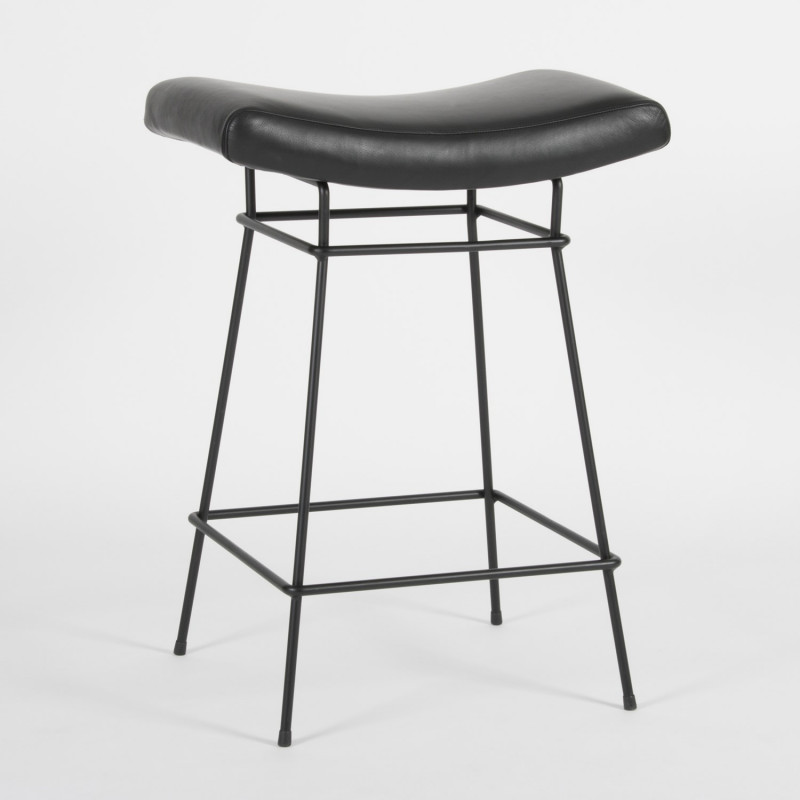 Bienal Stool - 66cm - black leather - 3/4 view