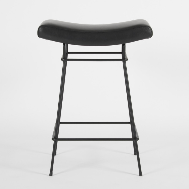 Tabouret Bienal - 66cm - cuir noir - vue de face