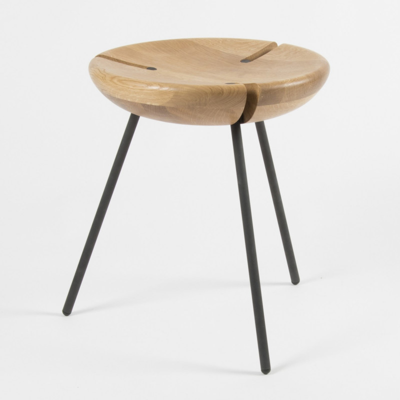 Tribo Wooden Stool - 40cm - Phosphated Steel - 3/4 view